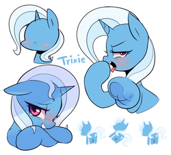 Size: 1100x1000 | Tagged: safe, artist:maren, trixie, pony, unicorn, g4, blushing, female, floppy ears, looking at you, mare, nose wrinkle, open mouth, solo, tongue out, tsundere, tsunderixie, underhoof