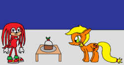 Size: 1204x634 | Tagged: safe, artist:killerbug2357, applejack, g4, 1000 hours in ms paint, crossover, knuckles the echidna, male, ms paint, sonic the hedgehog (series)