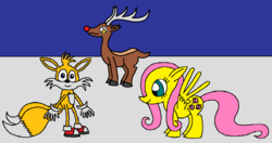 Size: 1207x637 | Tagged: safe, artist:killerbug2357, fluttershy, g4, 1000 hours in ms paint, crossover, male, miles "tails" prower, ms paint, rudolph the red nosed reindeer, sonic the hedgehog (series)