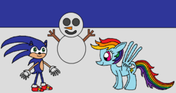 Size: 1203x634 | Tagged: safe, artist:killerbug2357, rainbow dash, g4, 1000 hours in ms paint, crossover, male, ms paint, snowman, sonic the hedgehog, sonic the hedgehog (series)