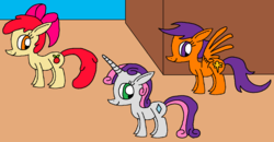 Size: 1508x784 | Tagged: safe, artist:killerbug2357, apple bloom, scootaloo, sweetie belle, g4, 1000 hours in ms paint, cutie mark crusaders, ms paint, wrong cutie mark