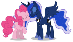 Size: 5071x2893 | Tagged: safe, artist:lunarmarex, pinkie pie, princess luna, g4, eyes closed, female, lesbian, ship:lunapie, shipping, simple background, transparent background, vector