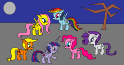 Size: 2406x1264 | Tagged: safe, artist:killerbug2357, applejack, fluttershy, pinkie pie, rainbow dash, rarity, twilight sparkle, alicorn, pony, g4, 1000 hours in ms paint, female, mane six, mare, ms paint, twilight sparkle (alicorn)