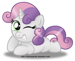 Size: 1024x839 | Tagged: safe, artist:aleximusprime, sweetie belle, g4, female, lying, simple background, solo, transparent background, wink