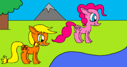 Size: 1213x644 | Tagged: safe, artist:killerbug2357, applejack, pinkie pie, g4, 1000 hours in ms paint, ms paint