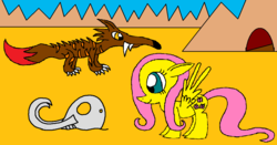 Size: 1205x633 | Tagged: safe, artist:killerbug2357, fluttershy, wolf, g4, 1000 hours in ms paint, ms paint