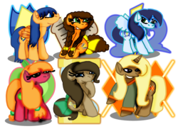 Size: 2338x1700 | Tagged: safe, artist:t-mack56, big macintosh, cheese sandwich, doctor whooves, flash sentry, soarin', time turner, trenderhoof, g4, flare warden, glide, grilled cheese (r63), macareina, rule 63, trend setter