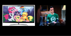 Size: 600x304 | Tagged: safe, applejack, fluttershy, pinkie pie, rainbow dash, rarity, twilight sparkle, human, g4, irl, irl human, mane six, photo, sheldon cooper, the big bang theory