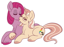 Size: 645x472 | Tagged: safe, artist:lulubell, pinkie pie, oc, oc:lulubell, g4, bubble berry, bubblini davinci berry, canon x oc, female, kissing, male, pinkamena diane pie, rule 63, shipping, simple background, straight, transparent background