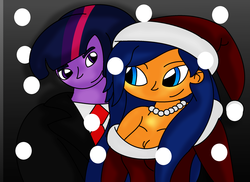 Size: 2338x1700 | Tagged: safe, artist:t-mack56, flash sentry, twilight sparkle, equestria girls, g4, 1000 hours in ms paint, christmas, dusk shine, equestria guys, female, flare warden, male, ms paint, rule 63, ship:duskflare, ship:flashlight, shipping, snow, straight