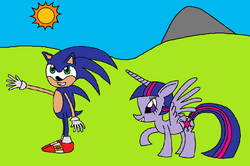 Size: 1024x681 | Tagged: safe, artist:killerbug2357, twilight sparkle, alicorn, pony, g4, 1000 hours in ms paint, crossover, female, male, mare, ms paint, sonic the hedgehog, sonic the hedgehog (series), sun, twilight sparkle (alicorn), why does op even try?