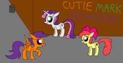 Size: 1024x527 | Tagged: safe, artist:killerbug2357, apple bloom, scootaloo, sweetie belle, g4, 1000 hours in ms paint, cutie mark crusaders, ms paint, wrong cutie mark