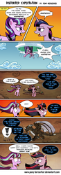 Size: 850x2409 | Tagged: safe, artist:pony-berserker, spike, starlight glimmer, twilight sparkle, alicorn, dragon, pony, g4, the cutie re-mark, alternate timeline, annoyed, ashlands timeline, barren, cataclysm, comic, crossover, dialogue, exclamation point, eye contact, female, floppy ears, frown, glare, gritted teeth, i am your father, implied genocide, looking at each other, looking up, male, mare, murozond, nozdormu, open mouth, post-apocalyptic, shocked, smirk, speech bubble, twilight sparkle (alicorn), unamused, warcraft, wasteland, wide eyes, windswept mane, world of warcraft