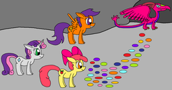 Size: 1024x541 | Tagged: safe, artist:killerbug2357, apple bloom, scootaloo, sweetie belle, dragon, g4, 1000 hours in ms paint, cutie mark crusaders, ms paint, wrong cutie mark