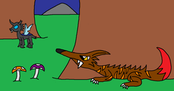 Size: 1024x536 | Tagged: safe, artist:killerbug2357, changeling, wolf, 1000 hours in ms paint, ms paint