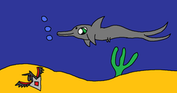 Size: 1024x536 | Tagged: safe, artist:killerbug2357, dolphin, 1000 hours in ms paint, alicorn amulet, ms paint, underwater