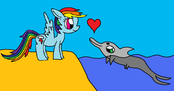 Size: 1024x537 | Tagged: safe, artist:killerbug2357, rainbow dash, dolphin, g4, 1000 hours in ms paint, heart, ms paint