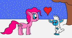 Size: 1024x539 | Tagged: safe, artist:killerbug2357, pinkie pie, yeti, g4, 1000 hours in ms paint, heart, ms paint