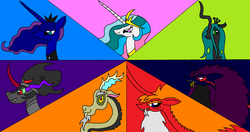 Size: 1024x540 | Tagged: safe, artist:killerbug2357, discord, king sombra, princess celestia, princess luna, queen chrysalis, g4, 1000 hours in ms paint, ms paint