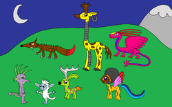 Size: 1024x634 | Tagged: safe, artist:killerbug2357, spike, dragon, giraffe, jackalope, wolf, yeti, g4, 1000 hours in ms paint, ms paint