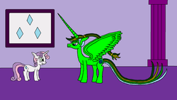 Size: 1024x576 | Tagged: safe, artist:killerbug2357, sweetie belle, oc, oc:persephone, alicorn, pony, g4, 1000 hours in ms paint, alicorn oc, ms paint, wrong cutie mark