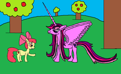 Size: 1024x622 | Tagged: safe, artist:killerbug2357, apple bloom, oc, oc:seraphina, alicorn, pony, g4, 1000 hours in ms paint, alicorn oc, ms paint, wrong cutie mark