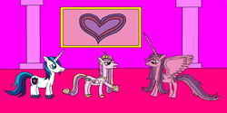 Size: 1024x514 | Tagged: safe, artist:killerbug2357, princess cadance, shining armor, oc, oc:seraphina, alicorn, pony, unicorn, g4, 1000 hours in ms paint, alicorn oc, ms paint