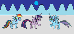 Size: 1024x476 | Tagged: safe, artist:killerbug2357, rainbow dash, twilight sparkle, oc, oc:angelica, alicorn, pony, g4, 1000 hours in ms paint, alicorn oc, ms paint, twilight sparkle (alicorn)