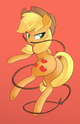 Size: 963x1500 | Tagged: safe, artist:hidden-cat, applejack, earth pony, pony, g4, applebutt, butt, female, lasso, mouth hold, plot, rope, solo