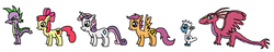 Size: 1024x195 | Tagged: safe, artist:killerbug2357, apple bloom, scootaloo, spike, sweetie belle, dragon, yeti, g4, 1000 hours in ms paint, cutie mark crusaders, ms paint, wrong cutie mark