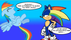 Size: 1024x582 | Tagged: safe, artist:bronysonicyoutube, rainbow dash, g4, crossover, dialogue, male, sonic the hedgehog, sonic the hedgehog (series), spanish, translated in the comments