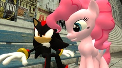 Size: 1366x768 | Tagged: safe, artist:migueruchan, pinkie pie, g4, 3d, crossover, gmod, male, shadow the hedgehog, sonic the hedgehog, sonic the hedgehog (series)