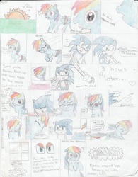 Size: 2552x3280 | Tagged: safe, artist:luvsondash, rainbow dash, g4, comic, crossover, crossover shipping, female, high res, interspecies, male, shipping, sonic the hedgehog, sonic the hedgehog (series), sonicdash, straight, traditional art