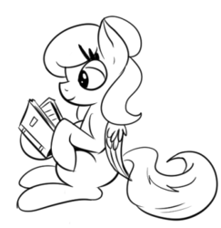 Size: 359x369 | Tagged: safe, artist:swiftsketchpone, oc, oc only, oc:arta, pegasus, pony, female, hair bun, mare, monochrome, ponytail, reading, solo