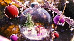 Size: 1920x1080 | Tagged: safe, artist:shastro, fluttershy, g4, 3d, christmas ornament, clothes, decoration, forest, hat, ornament, santa hat, snow, snowman, socks, striped socks