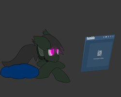 Size: 1280x1024 | Tagged: safe, artist:askhypnoswirl, oc, oc only, oc:maraco arco, hologram, lonely, pillow, prone, solo, tumblr