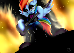Size: 1280x914 | Tagged: safe, artist:paulpeopless, rainbow dash, g4, electric guitar, female, guitar, heavy metal, metal, musical instrument, rock (music), rocking out, solo