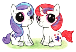 Size: 400x273 | Tagged: safe, artist:emfen, glory, moondancer (g1), g1, g4, duo, female, filly, g1 to g4, generation leap, younger