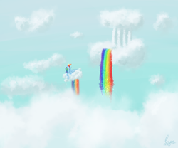 Size: 1000x832 | Tagged: safe, artist:blackcosmogirl, rainbow dash, pegasus, pony, g4, cloud, sky