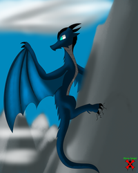 Size: 1280x1600 | Tagged: safe, artist:askhypnoswirl, oc, oc only, dragon, blue, cloud, mountain, solo