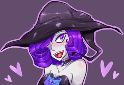 Size: 1003x685 | Tagged: safe, artist:ahimay, rarity, human, g4, clothes, costume, female, humanized, smiling, solo, witch