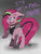 Size: 400x533 | Tagged: safe, artist:doodlehorse, pinkie pie, earth pony, pony, g4, angry, choker, cross-popping veins, dialogue, ear piercing, ears back, female, funny, goth, gradient background, it's a phase, it's not a phase, messy mane, open mouth, piercing, pinkamena diane pie, punk, punkamena, raised hoof, solo, spiked choker, yelling