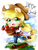 Size: 1200x1600 | Tagged: safe, artist:flappy27, applejack, human, g4, apple, bucket, chibi, eared humanization, female, food, humanized, solo, tailed humanization