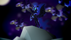 Size: 1920x1080 | Tagged: safe, artist:free14nder, nightmare moon, bat pony, pony, g4, gritted teeth, night guard, rearing, spread wings, wallpaper