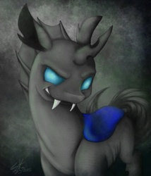 Size: 1200x1400 | Tagged: safe, artist:eternalsubscriber, changeling, grin, mischievous, solo