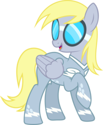 Size: 738x897 | Tagged: safe, artist:pony-paint, derpy hooves, pegasus, pony, g4, female, goggles, mare, racing suit, raised hoof, show accurate, simple background, solo, transparent background, vector, wonderbolts, wonderbolts uniform