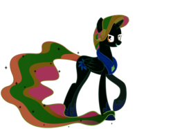 Size: 1035x772 | Tagged: safe, artist:cakeslover, edit, princess celestia, rarity, alicorn, pony, g4, aitselirar, blue sun, body swap, color change, darkened coat, female, fusion, head swap, inverted, inverted colors, mane style swap, mare, palette swap, race swap, rainbow hair, raricorn, recolor, rusty eyes, simple background, solo, transparent background, vector, what has magic done, what has science done