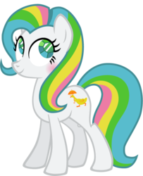 Size: 562x691 | Tagged: safe, artist:cloudy glow, quackers, g1, g4, cute, female, g1 to g4, generation leap, mare, multicolored hair, multicolored mane, multicolored tail, quackerbetes, simple background, smiling, solo, tail, teal eyes, transparent background, vector