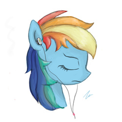 Size: 1000x1000 | Tagged: safe, artist:cerebralvapor, rainbow dash, g4, eyes closed, female, headphones, portrait, solo