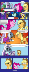 Size: 1037x2521 | Tagged: safe, artist:thex-plotion, applejack, coloratura, pinkie pie, g4, the mane attraction, born this way, comic, countess coloratura, lady gaga, paparazzi, paparazzi (song), song reference
